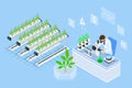 Isometric concept of laboratory exploring new methods of plant breeding and agricultural genetics. Vegetable hydroponic
