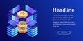 Isometric concept of mining bitcoin, landing page.