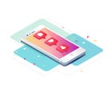 Isometric concept with mobile phone and push notification with l