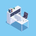 Isometric concept of office workplace.