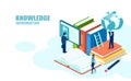 Isometric concept of online global education training courses, and digital library