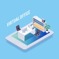 Isometric concept of online office.