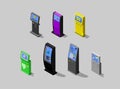 Isometric concept of Payment terminal, interactive kiosk, vector design