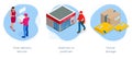 Isometric concept of Post office, Post delivery service , Mailman or postman, Parcel storage, Correspondence, Newspaper