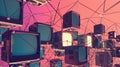 Isometric concept of quantum computers, blockchain, IT technology or coding. Information blocks in cyberspace. Royalty Free Stock Photo