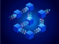 Isometric concept of quantum computers, blockchain, IT technology or coding. Information blocks in cyberspace Royalty Free Stock Photo
