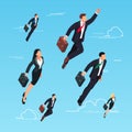 Isometric concept of start-up. 3d businessmen flying in the sky