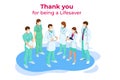 Isometric concept of Thank you doctors and nurses working in the hospitals and fighting the coronavirus. Stop COVID-19 Royalty Free Stock Photo