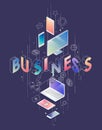 Isometric concept with thin line letters, typography word business