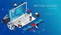 Isometric Concept Of Video Edit. Website Landing Page. Professional Creative Workers Men And Women Shoot A Video, Than Royalty Free Stock Photo