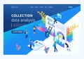 Isometric concept young entrepreneurs, data collection, data analysis. Landing page concepts and web design