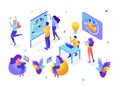 Isometric concept of a young team, teamwork, creating ideas, employees develop the design, brainstorming, startup. The concept of Royalty Free Stock Photo