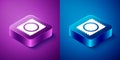 Isometric Condom in package icon isolated on blue and purple background. Safe love symbol. Contraceptive method for male