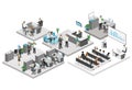 Isometric conference hall, offices, workplaces, director of the office interior