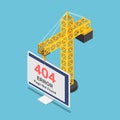 Isometric construction crane hanging 404 error page not found sign on monitor Royalty Free Stock Photo