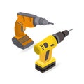 Isometric construction power tools. Drill, power screwdriver. Ve