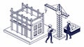Isometric Construction Site: Building Development Progress Scene, vector design Generative AI Royalty Free Stock Photo
