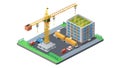 Isometric Construction Site. Building Development, Urban Growth and Work. vector design Generative AI Royalty Free Stock Photo