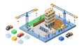 Isometric Construction Site with Crane and Building in Progress, vector design Generative AI Royalty Free Stock Photo