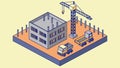 Isometric Construction Site with Crane and Building, vector design Generative AI Royalty Free Stock Photo