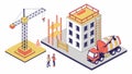 Isometric Construction Site with Crane Workers for Urban Development, vector design Generative AI Royalty Free Stock Photo