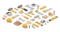 Isometric Construction Tools Set with Hammer, Saw, Screwdriver and Safety Equipment Royalty Free Stock Photo