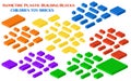 Isometric constructor blocks 3d preschool build cubic vector illustration.