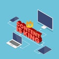 Isometric content is king text with crown connected with electronics device Royalty Free Stock Photo