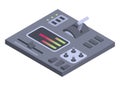 Isometric control panel spaceship with slider, controllers, buttons. 3d dashboard on white background. Aircraft toggle