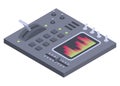 Isometric control panel spaceship with slider, controllers, buttons. 3d dashboard on white background. Aircraft toggle