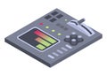 Isometric control panel spaceship with slider, controllers, buttons. 3d dashboard on white background. Aircraft toggle