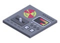 Isometric control panel spaceship with slider, controllers, buttons. 3d dashboard on white background. Aircraft toggle