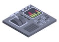 Isometric control panel spaceship with slider, controllers, buttons. 3d dashboard on white background. Aircraft toggle