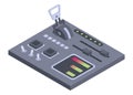 Isometric control panel spaceship with slider, controllers, buttons. 3d dashboard on white background. Aircraft toggle