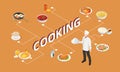 Isometric Cooking school. Digital communication. Online cooking course and blogging.