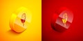 Isometric Corn icon isolated on orange and red background. Circle button. Vector