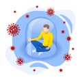Isometric Corona virus self-quarantine concept. Isolation period at home. Self-isolation, Staying home with self