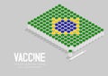 Isometric covid-19 vaccine bottle and syringe, Brazil national flag shape, Global Vaccination Campaign Country concept design