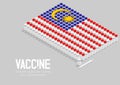 Isometric covid-19 vaccine bottle and syringe, Malaysia national flag shape, Global Vaccination Campaign Country concept design