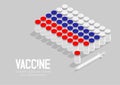 Isometric covid-19 vaccine bottle and syringe, Russia national flag shape, Global Vaccination Campaign Country concept design