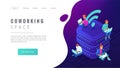 Isometric coworking space landing page.