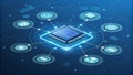 Isometric CPU Connected Devices and Data Flow Royalty Free Stock Photo