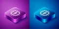 Isometric CPU mining farm icon isolated on blue and purple background. Bitcoin sign inside processor. Cryptocurrency Royalty Free Stock Photo