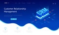 Isometric CRM web banner. Customer relationship management concept. Business Internet Technology vector illustration