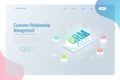 Isometric CRM web banner. Customer relationship management concept. Business Internet Technology vector illustration