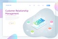 Isometric CRM web banner. Customer relationship management concept. Business Internet Technology vector illustration