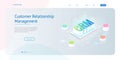 Isometric CRM web banner. Customer relationship management concept. Business Internet Technology vector illustration