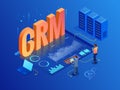 Isometric CRM web banner. Customer relationship management concept. Business Internet Technology vector illustration