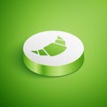 Isometric Croissant icon isolated on green background. White circle button. Vector