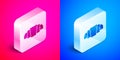 Isometric Croissant icon isolated on pink and blue background. Silver square button. Vector